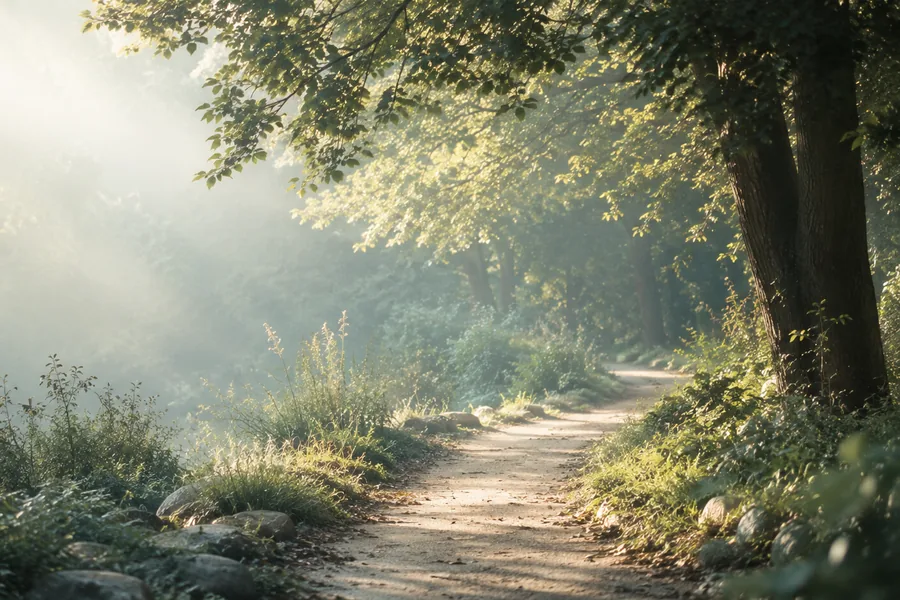 A sunlit woodland path